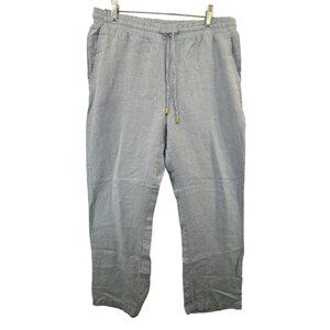 Ellen Tracy Womens Pants Sz M 100% Linen Blue Striped Lagenlook, Beachy Casual